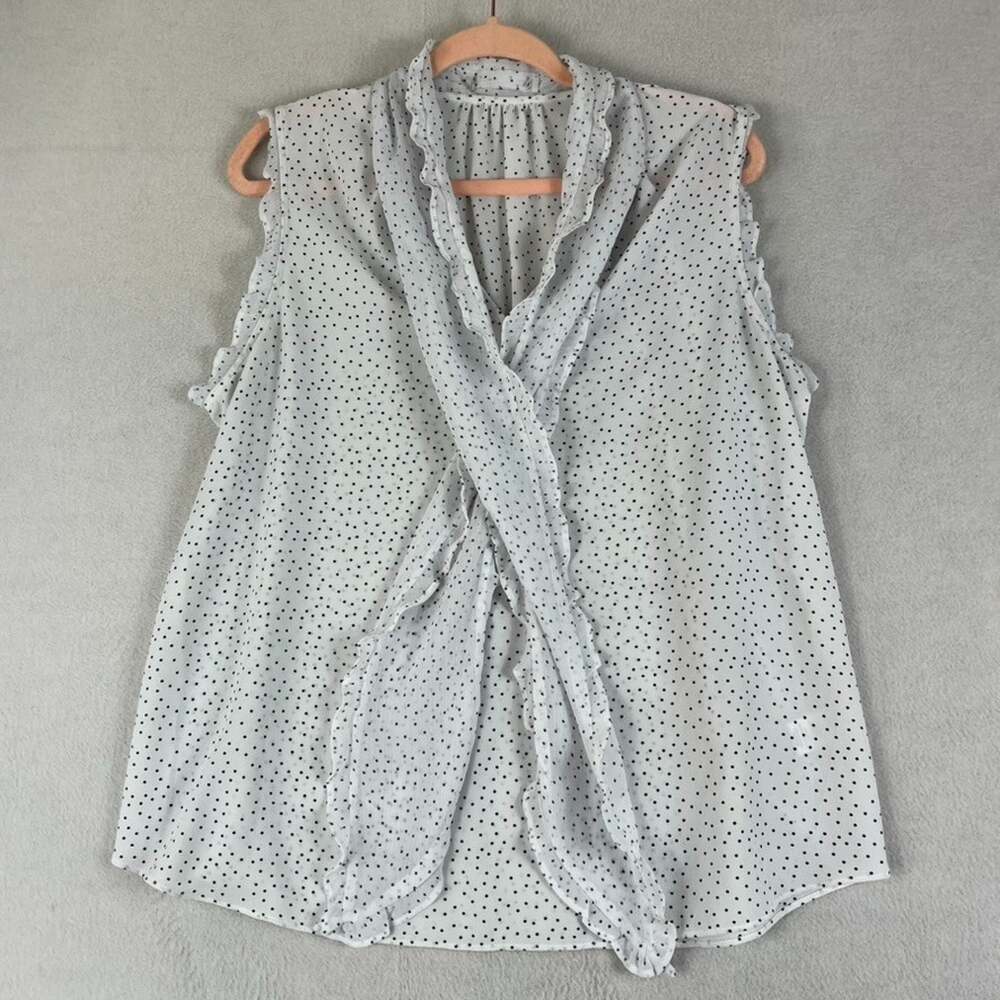 Fever Women's L Flowy Blouse Sleeveless Ruffle Polka Dot
